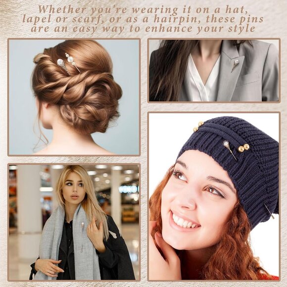 Women Men Pearl Hat Pins Set Elegant Vintage Brooches for Formal Wear - Picture 6 of 6